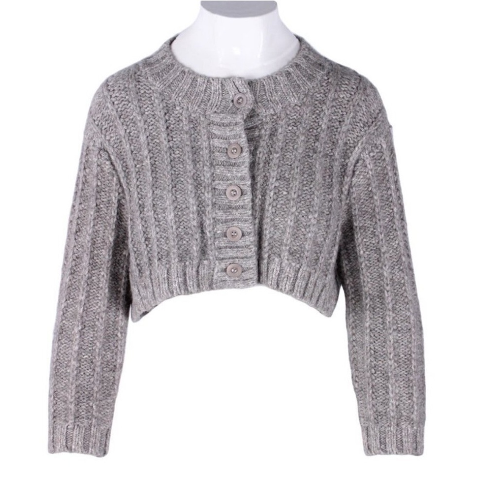 OZMA Louise Cardigan, Eco-Soft Alpaca Cotton Cropped Sweater in Heather Grey XS - Picture 2 of 4
